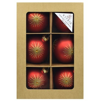 Vitbis Bombka szklana czerwona w złote gwiazdki 80mm 6szt.