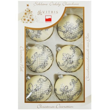 Bombka szklana fi 80 mm/6 sztuk dekor białe