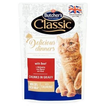 Butcher's Delicious Dinners Karma dla dorosłych kotów kawałki w sosie z wołowiną 100 g