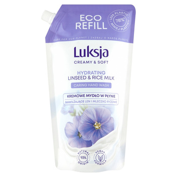 Luksja Creamy & Soft Kremowe mydło w płynie Len imleczko ryżowe 900ml opakowanie uzupełniające