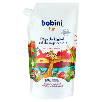 BOBINI Fun Płyn do kąpieli i żel do mycia Wysoka piana o zapachu truskawek 500ml refill