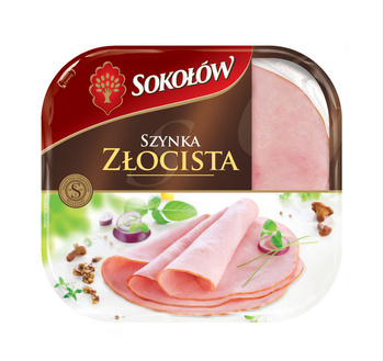 Szynka złocista plastry 148g Sokołów