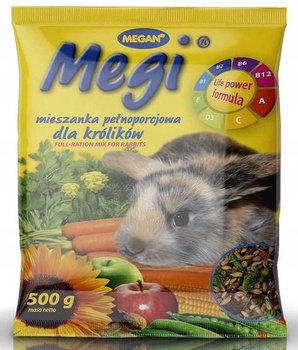 MEGI MIESZANKA PEŁNOPORCJOWA DLA KRÓLIKÓW 500G