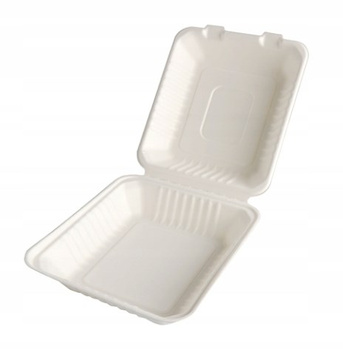Pojemniki na żywność z trzciny cukrowej, kształt prostokątny, 22,8 cm x 23 cm x 8 cm, biały 100 szt. Papstar Polska
