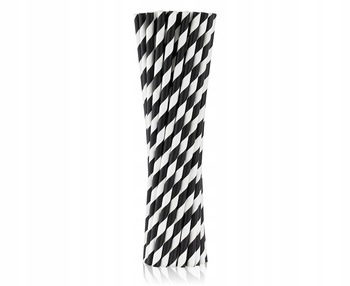 Słomki papierowe czarne paski, 6x197 mm / 250 szt