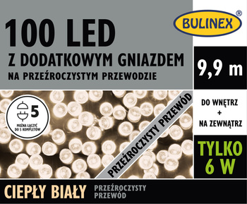 Lampki 100 LED biały ciepły z dodatkowym gniazdkiem, z zasilaczem 9,9M dekoracji na zewnątrz i do wnętrz