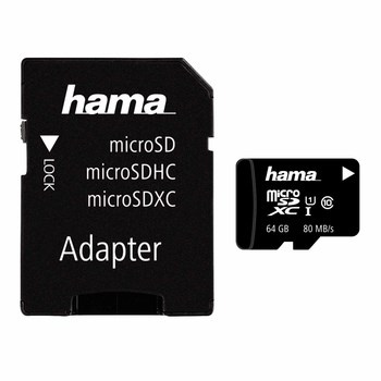 Karta pamięci HAMA microSDXC 64GB Class 10 UHS-I 80MB/s + Adapter