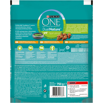 PURINA ONE Dual Nature Spirulina Karma dla dorosłych kotów kurczak jako pierwszy składnik 750 g