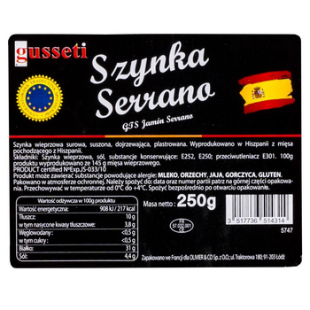 Szynka Serrano  plastry  250g Gusseti