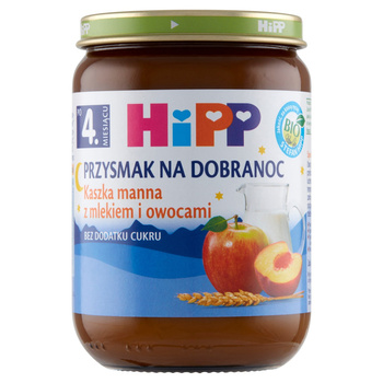 HiPP BIO Przysmak na Dobranoc Kaszka manna zmlekiem i owocami po 4 miesiącu 190g