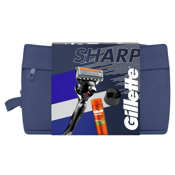 Gillette Zestaw podarunkowy: maszynka do golenia Fusion5 + Gillette Fusion Żel do golenia z olejkiem migdałowym, do skóry wrażliwej, 200 ml + stojak + kosmetyczka