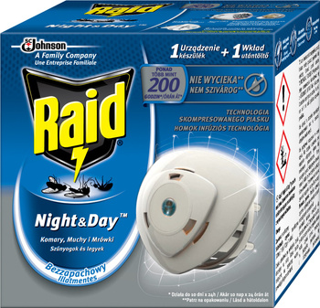 Raid Night & Day Komary muchy i mrówki Elektrofumigator owadobójczy Urządzenie i wkład