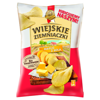 Wiejskie Ziemniaczki Chipsy ziemniaczane o smaku masła z solą 130 g