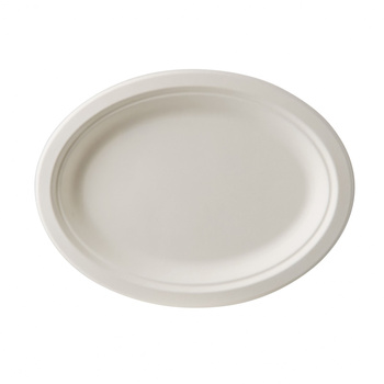 Talerze z trzciny cukrowej, owalne, 26 cm x 19,5 cm x 2,5 cm, biały 125 szt. Papstar Polska