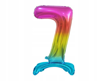 Balon foliowy B&C Cyfra stojąca 7, tęczowa, 74 cm