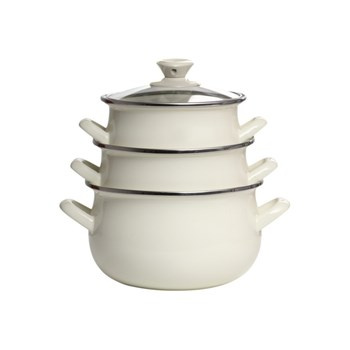 Komplet garnków emaliowanych, 6 elementów kremowy Emalia Olkusz