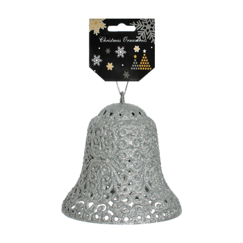 Dzwonek z brokatem srebrny 15cm
