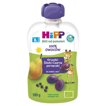 HiPP BIO Mus owocowy po 6. miesiącu gruszki-śliwki-czarne porzeczki 100 g