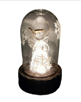 Szklana ozdoba podświetlana z aniołkiem w środku