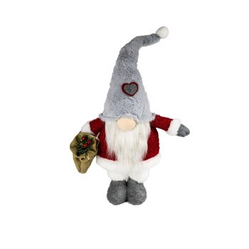 Jumi Duży Skrzat pluszowy 62cm Skrzat pluszowy do postawienia z LED, czerwony z szarą czapką, na baterie (zawiera)