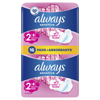 Always Ultra Sensitive Super Plus (rozmiar 2) Podpaski ze skrzydełkami, 16