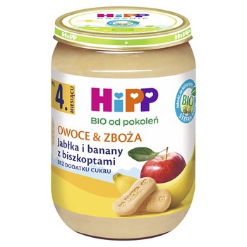 HiPP BIO Owoce & Zboża Jabłka i banany z biszkoptami po 4 miesiącu 190g