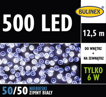 Lampki 500 LED biały zimny/niebieski z zasilaczem 12,5M dekoracji, na zewnątrz i do wnętrz