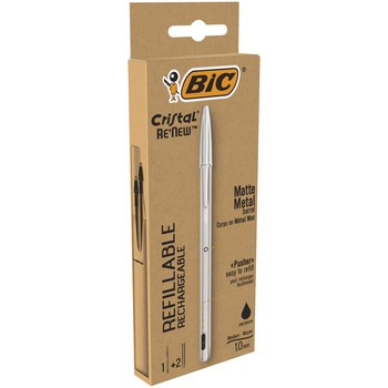 BIC Cristal Re'new Metal Długopis czarny Pudełko 1 sztuka + 2 wkłady