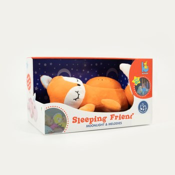 Śpiący pluszowy lisek z projektorem gwiazd