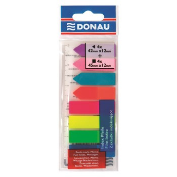 Zakładki indeksujące DONAU PP 12x45mm/12x42mm 4x25/4x25kartek standard/strzałka mix kolorów