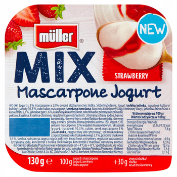 Müller Mix jogurt mascarpone z truskawkami/ mango/ wiśnia 130g