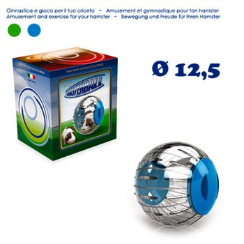 Kula "Globus" do ćwiczeń i rozrywki dla małych gryzoni domowych;  średnica kuli 12,5 cm,  zielona lub niebieska