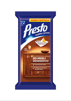 Presto Ściereczki nawilżane do mebli drewnianych 72 sztuki
