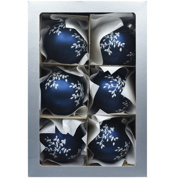 Vitbis Bombka szklana biała w granatowe gałązki 80mm 6szt.