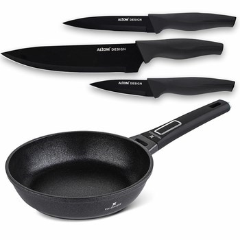 Patelnia 20cm Valdinox Strong + komplet 3 noży kuchennych Valdinox Initio