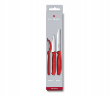 Zestaw noży do warzyw i owoców Swiss Classic z obieraczką, 3 elementy komplet czerwony VICTORINOX