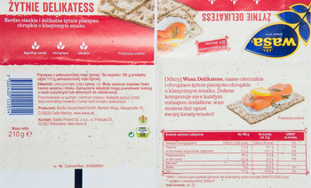 Wasa Żytnie Delikatess Pieczywo 210 g