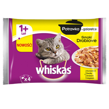 Whiskas 1+ lat Karma pełnoporcjowa potrawka w galaretce smaki drobiowe 340 g (4 x 85 g)