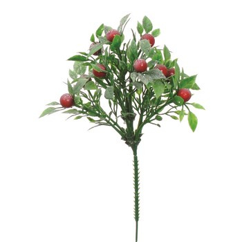 JUMI Gałązka z czerwonymi kulkami, oszroniona, 25cm