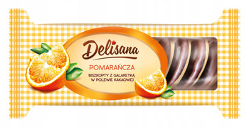 Delisana Biszkopty z galaretką o smaku pomarańczowym w polewie kakaowej 135g