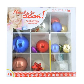 Vitbis Bombka szklana zestaw POMALUJ SAM BOMBKĘ gładkie mix