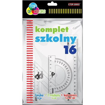 Komplet szkolny linijka 16 cm +2 ekierki +kątomierz Top-2000