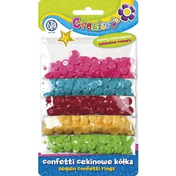 Confetti cekinowe kółka na blistrze - mix 5  kolorów intensywnych 1000 sztuk