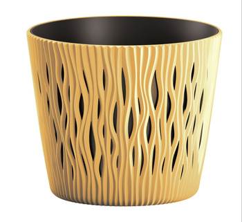 Doniczka Prosperplast Sandy Round, śr. 16 cm, musztarda,  z wkładem