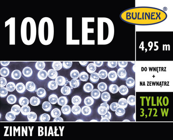 Lampki 100 LED biały zimny z zasilaczem, 4,95 M dekoracji, na zewnątrz i do wnętrz