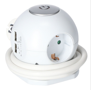 Listwa 3-gniazdowa okrągła + 2 porty USB