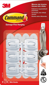 Haki Command™ wielokrotnego użytku, małe, 6 haczyków, 8 małych pasków,