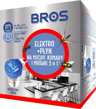 Bros Elektro + płyn na muchy komary i mrówki 3 w 1 30 ml