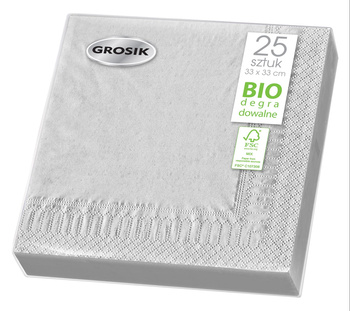 Grosik Serwetki stołowe srebrne 33 x 33 25 szt