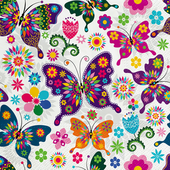 Serwetki Tete a Tete Colorful Butterflies, Serwetki TaT 3-warstwowe 33x33cm składane 1/4 20szt w paczce